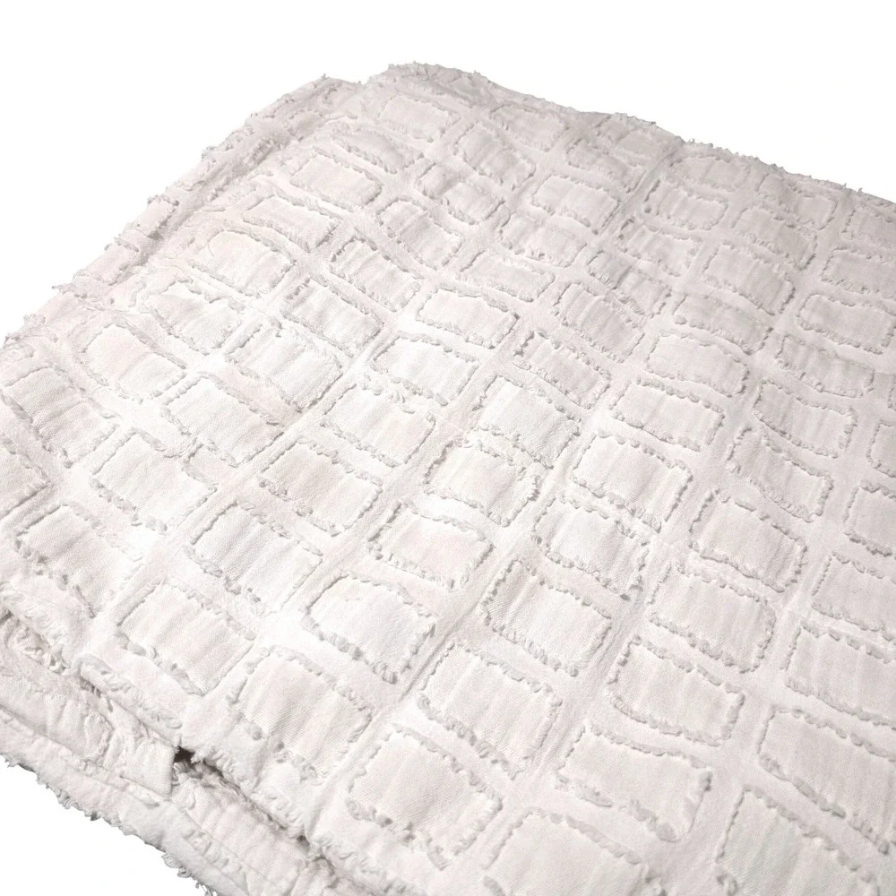 Beddy White Cotton Clipped Jacquard Grid Pillow Sham Frayed Edge 20x34 King Set‎
